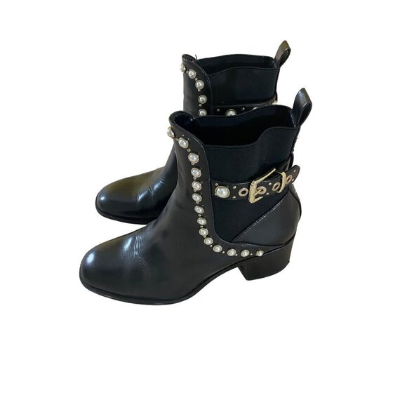 Zara Women's Black Pearl Studded Pull On Ankle Boots - 40 - 9/9.5 - Picture 1 of 11